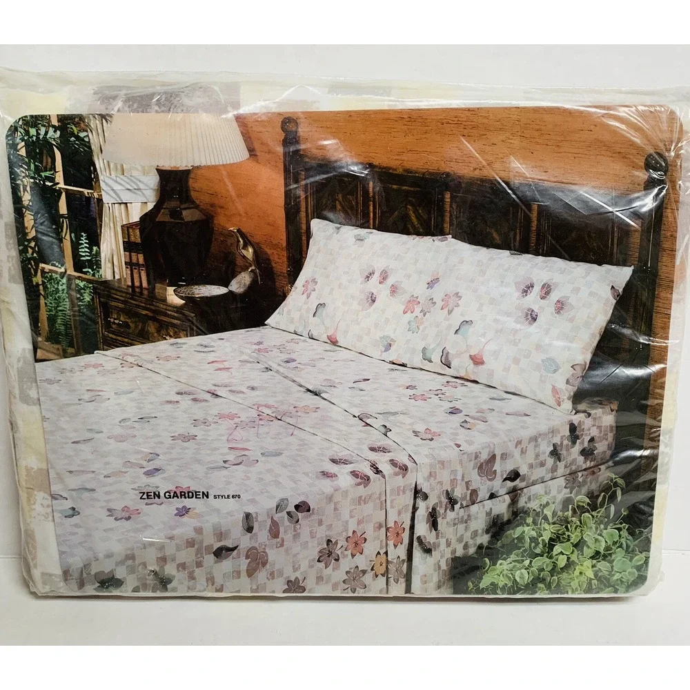 Vintage Cannon Gold Label No Iron Percale Full Flat Sheet Retro Floral NOS NEW